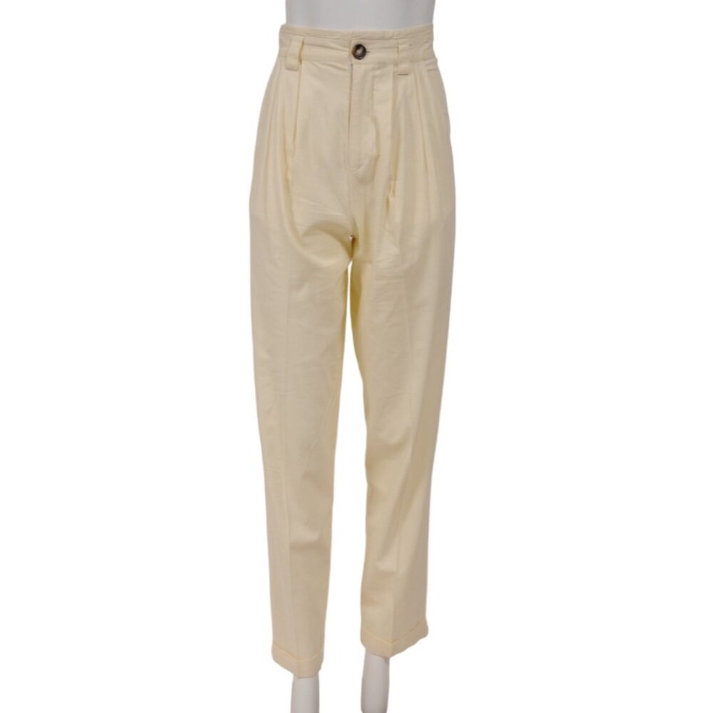 Ronny Kobo Womens High Waist Pleated Pants XS Yellow Rayon Linen Stretch